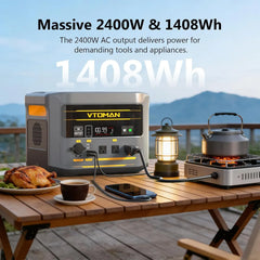 VTOMAN FlashSpeed 2400 Portable Power Station, 1408Wh LiFePO4 Battery, 2400W (Peak 3200W), 58-Min Fast Charge, UPS Solar Generator for Home Backup, Camping, RV, Off-Grid Living & Emergency Power
