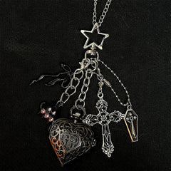 Original Hollow Heart Pocket Watch Chain Keychain Design Steampunk Clock Vintage Necklace Pendant Jewelry Watch Men Women Gift
