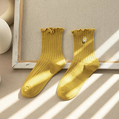 New Women Socks Korean Style Flower Trend Casual Cotton Socks Girls Frilly Ruffle Cute Sweet Breathable Kawaii Crew Socks Girls