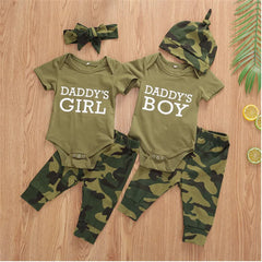 0-24months Baby 3pcs Outfits Short Sleeve Romper Tops Long Pants Hat/Headband Outfit For Infant Boys And Girls Camouflage Set