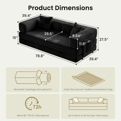 78.8" Convertible Futon Sofa Bed, Boneless Couch for Living Room | Corduroy Boneless Loveseat Sleeper Sofa, Modular, Customized