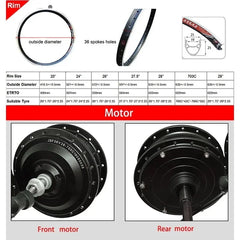 Electric Bike Motor Wheel 36V 250W 350W 500W Brushless Gear Hub Motor Front Rear 20"24"26"27.5"28"29"700C E Bike Motor Wheel
