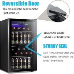 26 Bottle 130 Can Wine & Beverage Cooler, Clear Glass Door, Quiet Digital Temp Control, Home Office Bar, 3.2cu.ft, Customized