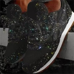 New Women Flat Sneakers Casual Bling Vulcanized Shoes Women Mesh Lace