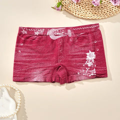 1PC Plus Size Women's Seamless Denim Briefs High-Stretch, Breathable, Mid-Rise, Boxer Briefs All-Season Wear