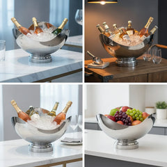 Champagne Bowl Irregular Wine Chiller Bowl Wine Cooler Container Decorative Metal Basket Stylish for Hosts, Parties
