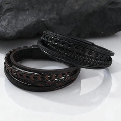 Multi Layer Braided Rope Bracelets for Men,Classic Handmade PU Leather Wristband with Magnetic Buckle,Trendy Punk Jewelry Gift