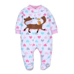 Newborn Baby Romper Spring Autumn Fleece Zipper Boy Girl Pajamas Outfit Animal Jumpsuit Infants Clothing 0 -12 Months