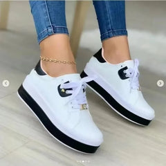 Women's Casual Platform Sneakers Lace Up Thick Sole Walking Shoes Fashion Chunky Trainers Round Toe Comfort Everyday Footwear