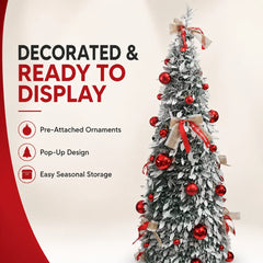 150cm/180cm/210cm Pop Up Collapsible PVC Artificial Christmas Tree Pre Decorated Optional USB LED Lights Metal Stand Home Decor