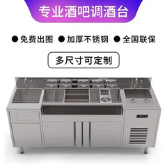 Commercial Refrigerated Workbench Stainless Steel Bar Mixing Station Wine Cabinet Water Bar Operation Table