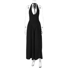 Talenza Backless Deep V Spliced Long Dress Summer Women's Sexy Party Dress Halter New Fashion Slim White Sleeveless Long Dress