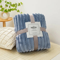 Coral Fleece Flannel Blanket 300GSM Ultra Soft Microfiber Plush Throw Blanket Warm Striped Cozy Blanket for Couch Bed Sofa