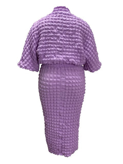 Wmstar Two Piece Set Plus Sized Women Wholesale Solid Color Bubble Fabric Bat Sleeve Top Skirt 2025 Summer Outfit Fancy Club