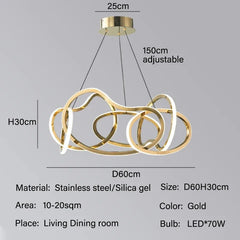 Modern Rings Pendant Lights Black&Golden for Living Dining Room Bedroom Ceiling Chandelier Lamps Indoor Hanging Lighting Fixture