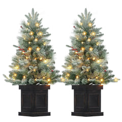 2PCS 3ft Pre-Lit Artificial Christmas Tree with 78 LED Lights, Snow Flocked Mini Xmas Tree with Timer Function, Battery Operated Small Holiday Tree for Home Office Tabletop Decor