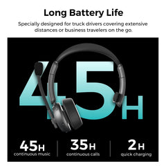 Nuroum Dark Grey Bluetooth 5.3 Over‑Ear Wireless Headset ENC Noise Cancelling Microphone Independent Mute Button Multi‑Point Connection Business Headphones for Work From Home Office PC Laptop Zoom Microsoft Teams Conferen