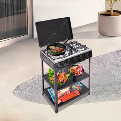 Rectangular Natural Gas Stove, 82cm/32.28in Portable Natural Gas Stove W|5 Burners for Outdoor Camping, Fishing,RV Travel(Black)