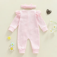 Citgeett Autumn Infant Baby Girl Fall Outfits Long Sleeve Flower Ruffle Jumpsuit Zipper Jumpsuit Headband Clothes Set