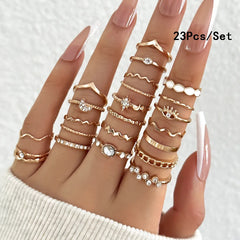 23pcs Fashion Knuckle Rings Set for Women Crystal Star Moon Eye Wave