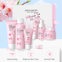 LAIKOU Japan Sakura Full Skincare Set Cleanser Toner Serum Cream Eye Cream Sunscreen Travel Kit Complete Facial Care