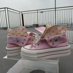 Chic Cartoon Women's Sports Shoes College Cute Platform High-top Summer Canvas Shoes for Girls Design Polka Dot Fold Sneakers