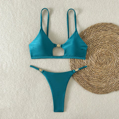 New Sexy Sheen High-Cut Bikini Set Shiny Swimwear for Women Push Up Triangle Top Brazilian Cheeky Bottom Beach Pool Vacation
