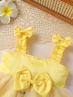 Sweet Baby Girls Summer Yellow Bee Print Mesh Tutu Dress with Bow Accents