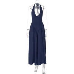 Talenza Backless Deep V Spliced Long Dress Summer Women's Sexy Party Dress Halter New Fashion Slim White Sleeveless Long Dress