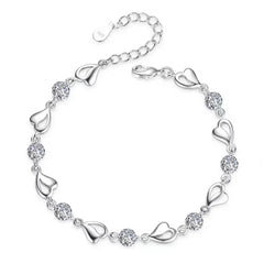 925 Sterling Silver Heart Shaped Necklace Bracelet Set for Women