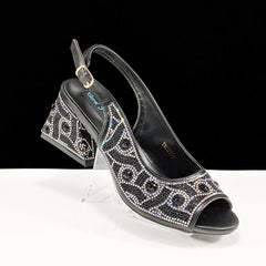 QSGFC 2024 Rhinestone Design INS Hot Sale New Arrivals African Shoes and Bag Set in Green Color Open Toe Comfortable Women Heels