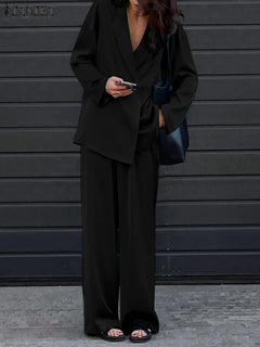 ZANZEA  2024 Fashion Women Loose Pants Sets Long Sleeve Shirts Wide Leg Pants Lady Casual Office Outfits Tracksuit Streetwears