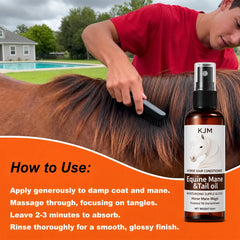 KJM Horse Mane Detangling Spray All Breeds Plant Extract Quick Moist Non Greasy Shiny Equine Daily Groom Spray