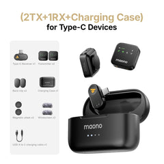 MAONO T1 Plus Dual-Capsule Wireless Lavalier Microphone Lapel Microphone for iPhone iPad Mini Mic for Video Recording Podcast