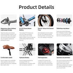 US Stock Fashion Commuter Electric Bike Foldable With APP Adult Woman Youth Cool 750w Powerful Electric Bicycle Double Battery