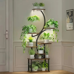 8-Tier Indoor Plant Stand with Grow Lights Multi-Functional Flower Rack for Multiple Plants 2-Tier Metal Stand Irregular Design for Patio Living Room Study Bedroom Gift for Plant Lovers