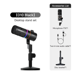 COMICA D10/D10 PRO RGB Cardioid USB/XLR Dynamic Desktop Gaming Mic Wired/Wireless Microphone for Streaming Interview Podcast