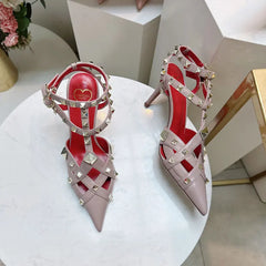 2026 Spring/Summer New High Heel Riveted Sandals Pointed Fine Heel Sandals Riveted Single Shoes