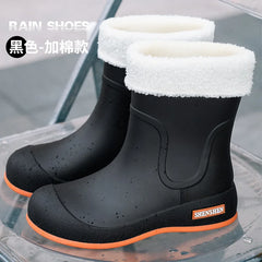 Fashionable women's rain boots for outdoor wear, mid-calf waterproof and anti-slip rubber shoes for kitchen work, water boots