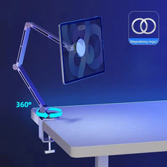 Magnetic Tablet Stand Holder Tablet Desk Mount Adjustable Foldable Tablet Arm Mount with 360° Rotate Base for iPad and IPhones
