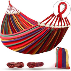 Outdoor Camping Double Canvas Hammock Wooden Curved Stick Anti Tip Swing Hammock Portable Garden Leisure Hammock