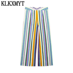KLKXMYT Chic Stripe Pants Set Women Sleeveless Short Shirt Top Straight Trousers Suits 2026 Summer Woman Outfits ﻿