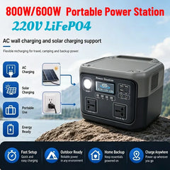 800W 46Ah Portable Power Station 600W/800W 589WH Solar Generator Backup PowerBank for Outdoor Camping, Home Emergency, RV Travel