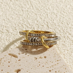New Stainless Steel Cubic Zirconia Stackable Rings for Women 18k GoldPlating Multi-Link Connected Statement Ring Stack Jewelry