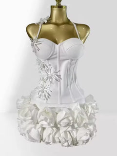 VC Chic Halter Sleeveless Style Corset Mini Dress with Unique Embellishments for a Special Night Out Evening Gown