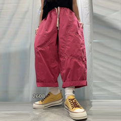 Patchwork Denim Washed Cotton Casual Pants Women Plus Size Loose Cropped Pants 2026 Spring Summer Denim Jeans JLJ522