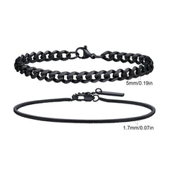 2pcs Men's Chain Bracelets, Stainless Steel Silver Gold Black Color