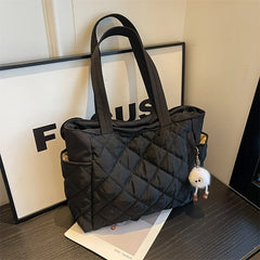 Women's Black & Beige Rhombus Quilted tote bag, Large Capacity Handbag shoulder bag with Quilted Purse for Travel Everyday Use