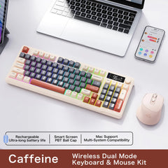 FREEWOLF M96™ Wireless Keyboard & Mouse Combo – Bluetooth 5.0 & 2.4G, Smart Screen, 96 Keys, RGB Backlit, Silent, PBT Keycaps, Multimedia Knob, X7 4000 DPI Mouse | FlipStylez LLC®