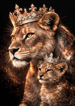 Golden Crown Animals Mother and Baby Canvas Wall Art Lion Bear Wolf Panda Giraffe Owl Cat Poster Decor Living Room Bedroom Gifts
